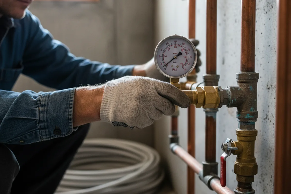 Pressure testing a repaired line during Water Line Repair in Stony Brook